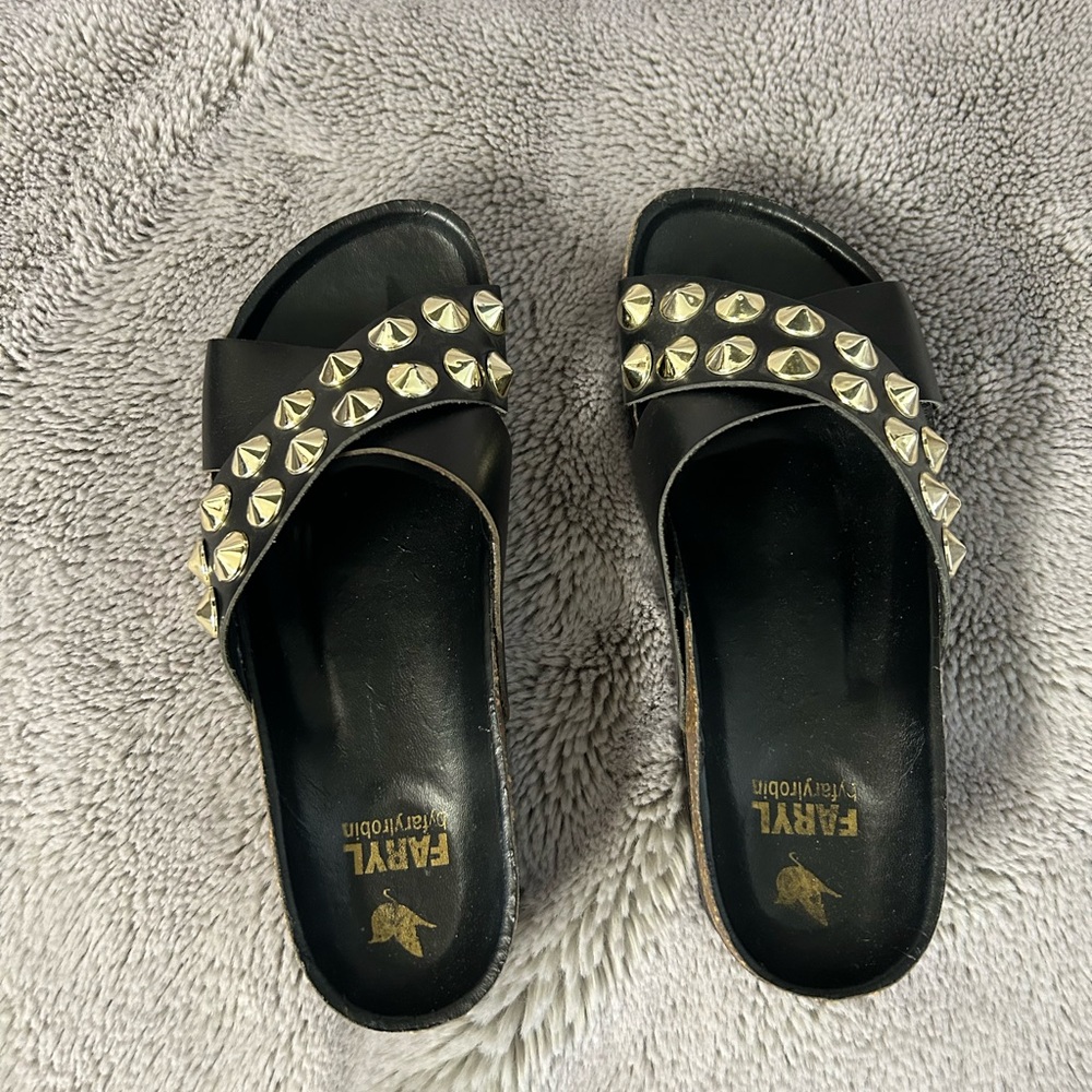 FARYL by faryl robin Clara Stud black leather platform sandals size 7